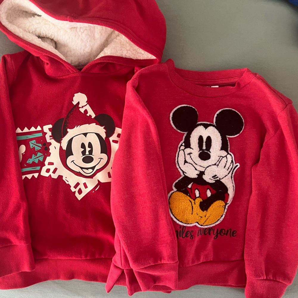 Red Disney Mickey sweatshirt and hoodie.